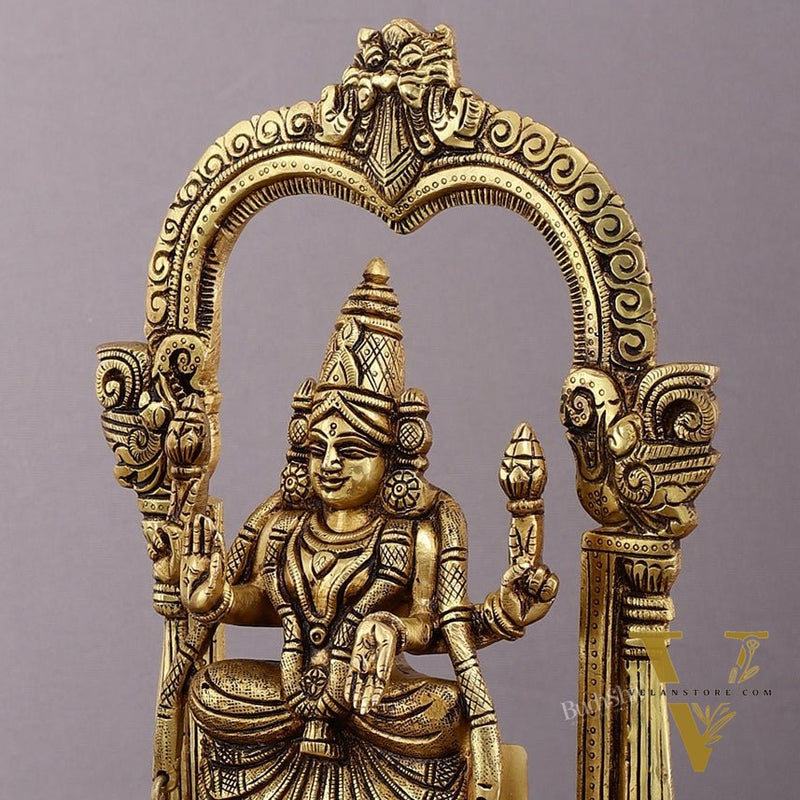 Brass Padmavati Thayar Lakshmi & Tirupati Balaji Statue Set with Thiruvachi Arch - 12 Inch
