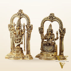 Brass Padmavati Thayar Lakshmi & Tirupati Balaji Statue Set with Thiruvachi Arch - 12 Inch