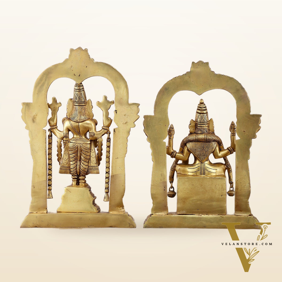 Brass Padmavati Thayar Lakshmi & Tirupati Balaji Statue Set with Thiruvachi Arch - 12 Inch