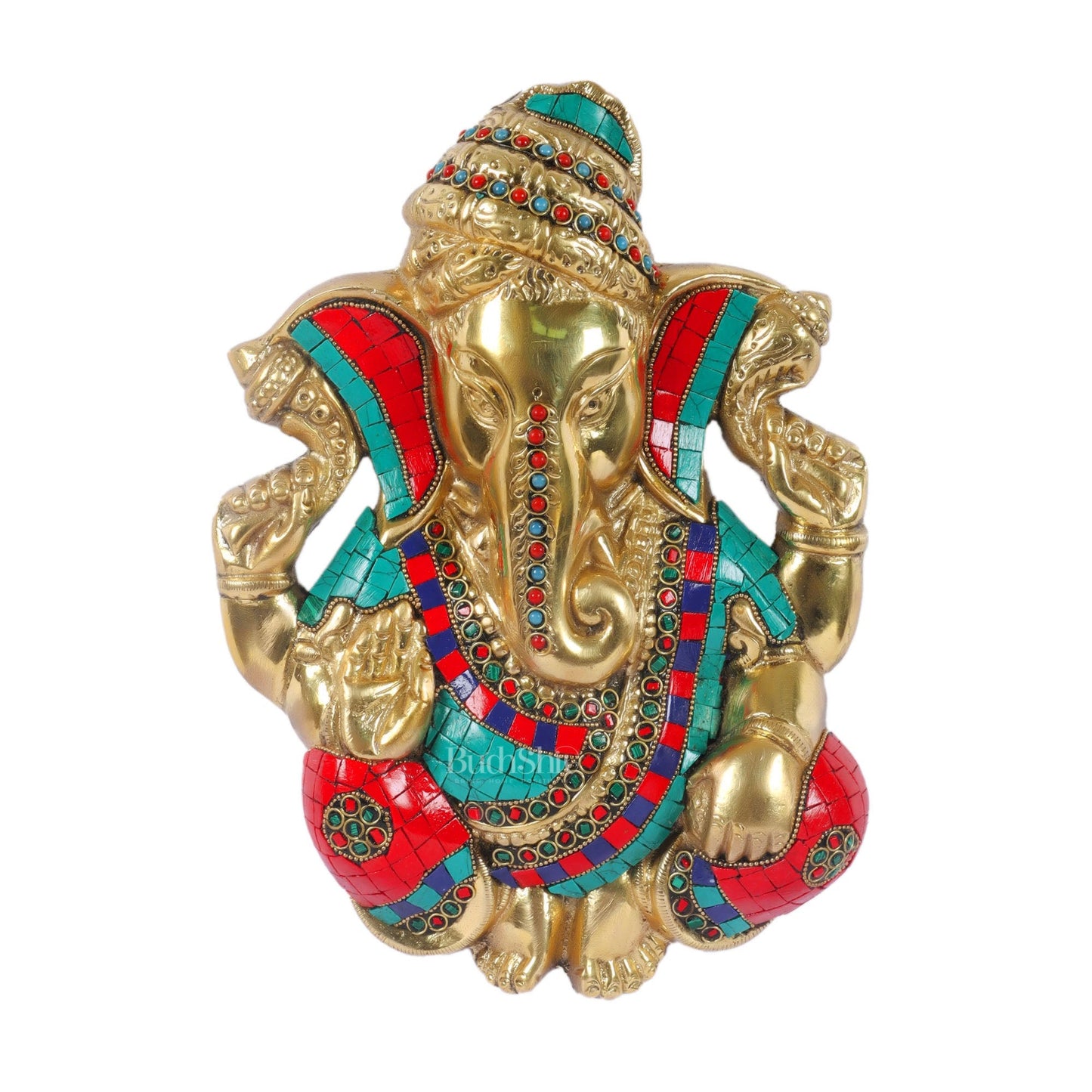 Brass Pagdi Ganesha Wall Hanging 10" Stonework