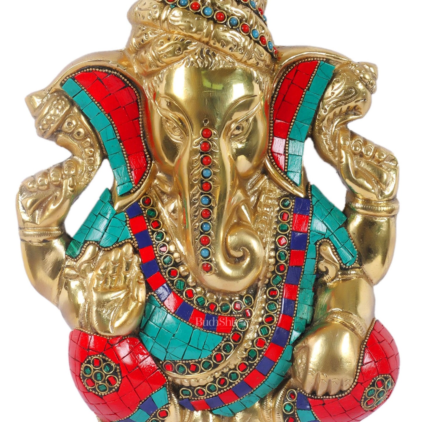 Brass Pagdi Ganesha Wall Hanging 10" Stonework