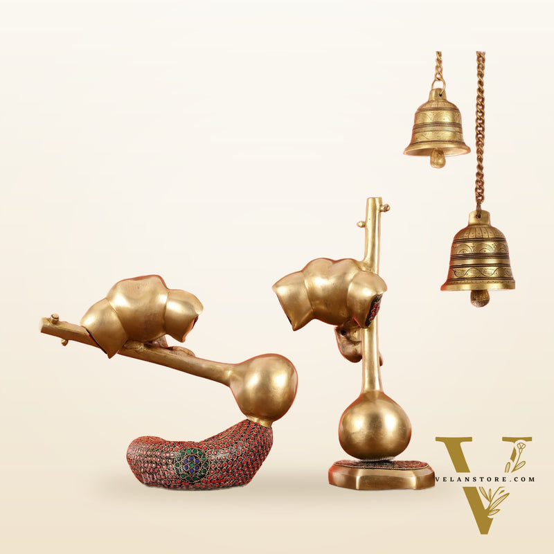 Brass Pair of Abstract Lord Ganesha Table Accents - 12 Inch Height