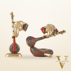 Brass Pair of Abstract Lord Ganesha Table Accents - 12 Inch Height
