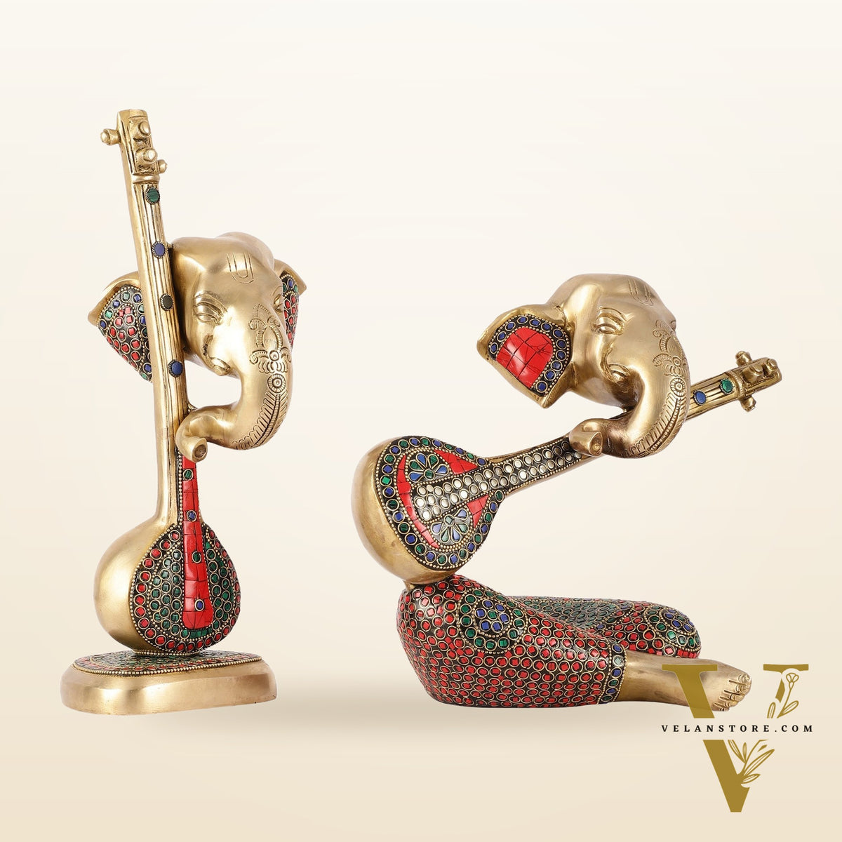Brass Pair of Abstract Lord Ganesha Table Accents - 12 Inch Height