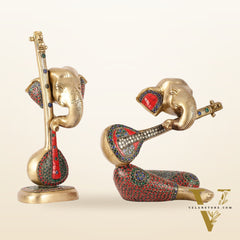 Brass Pair of Abstract Lord Ganesha Table Accents - 12 Inch Height