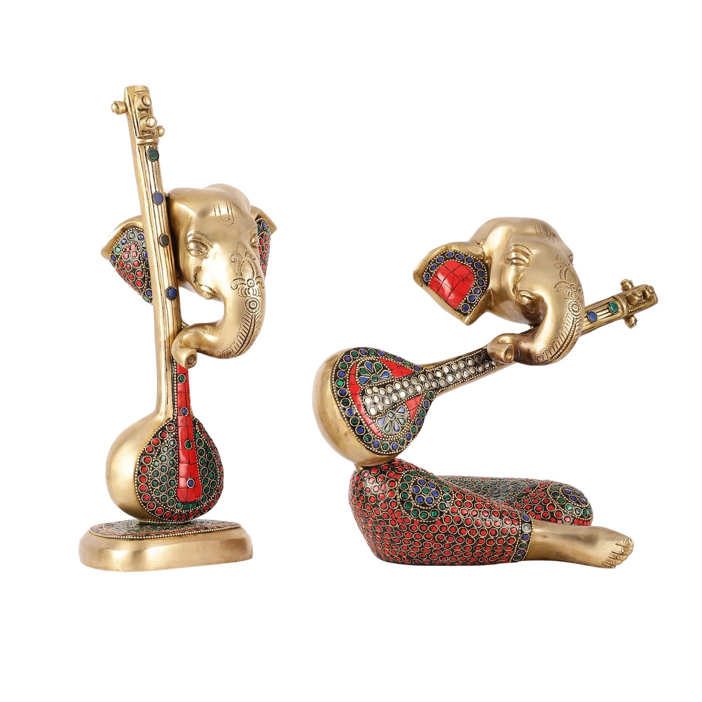 Brass Pair of Abstract Lord Ganesha Table Accents - 12 Inch Height