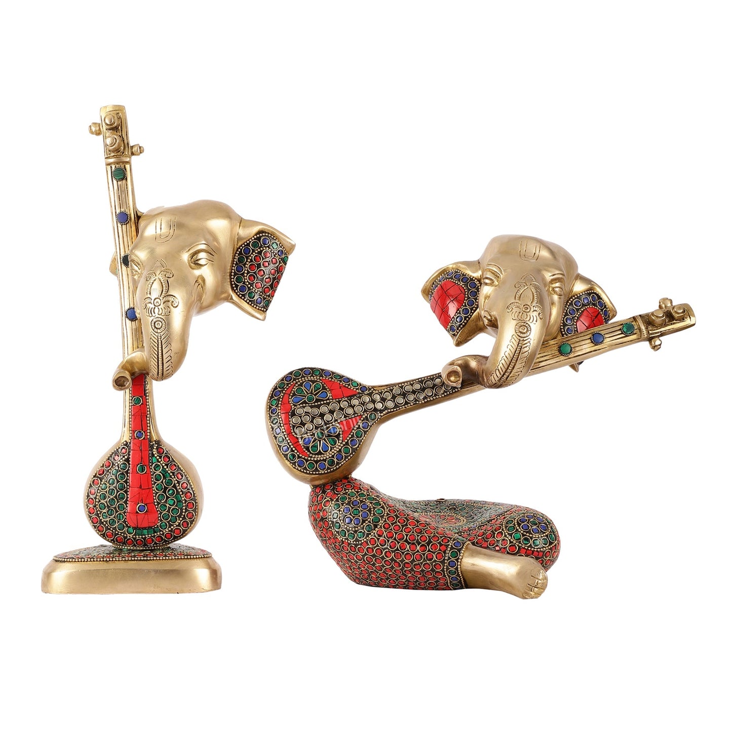 Brass Pair of Abstract Lord Ganesha Table Accents - 12 Inch Height