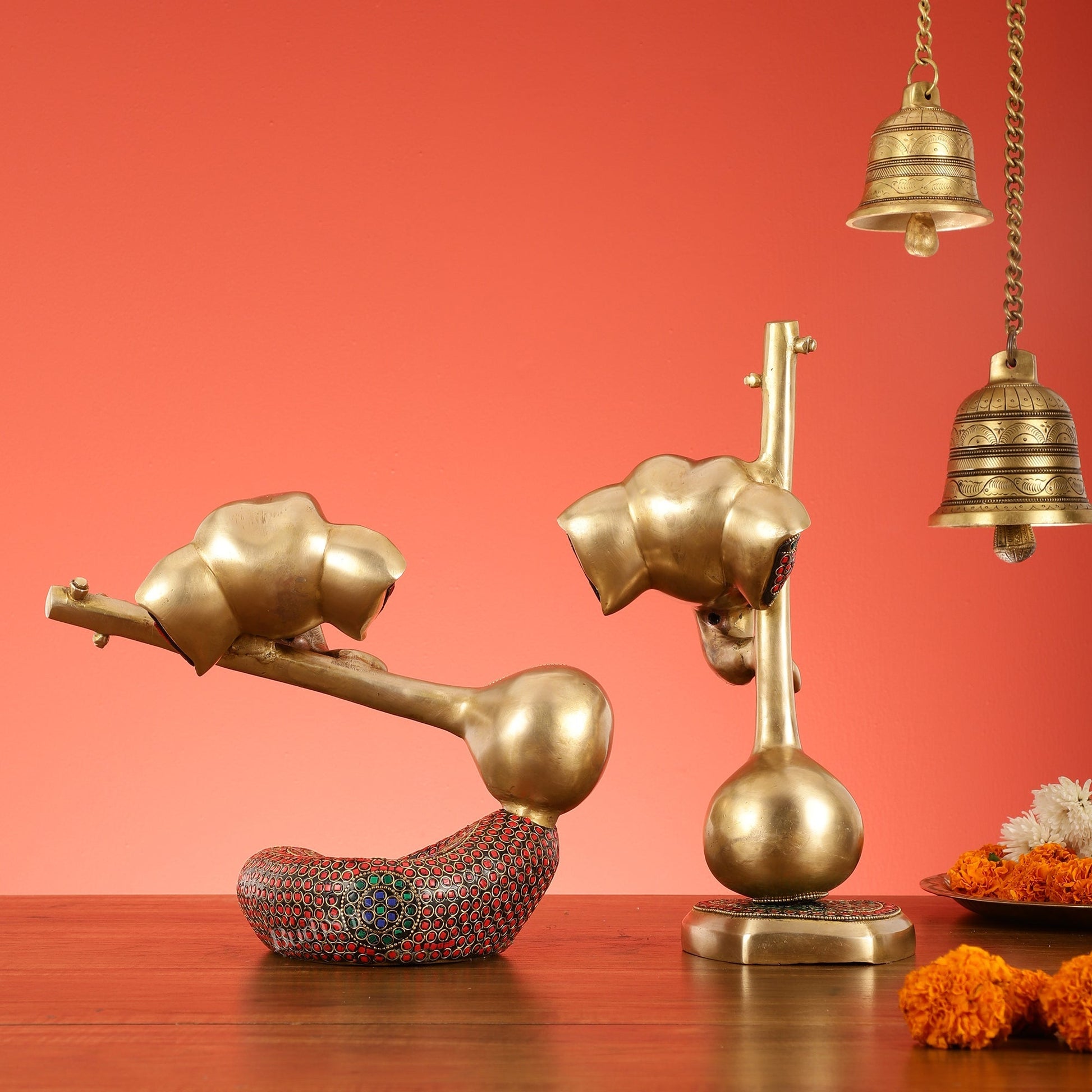 Brass Pair of Abstract Lord Ganesha Table Accents - 12 Inch Height