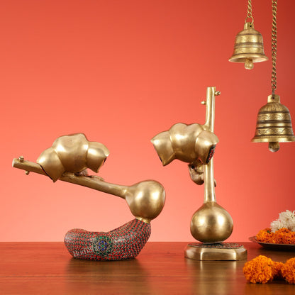 Brass Pair of Abstract Lord Ganesha Table Accents - 12 Inch Height