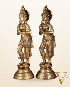 Brass Pair of Namaste Lady – Traditional Welcome Statues 28.5 inch