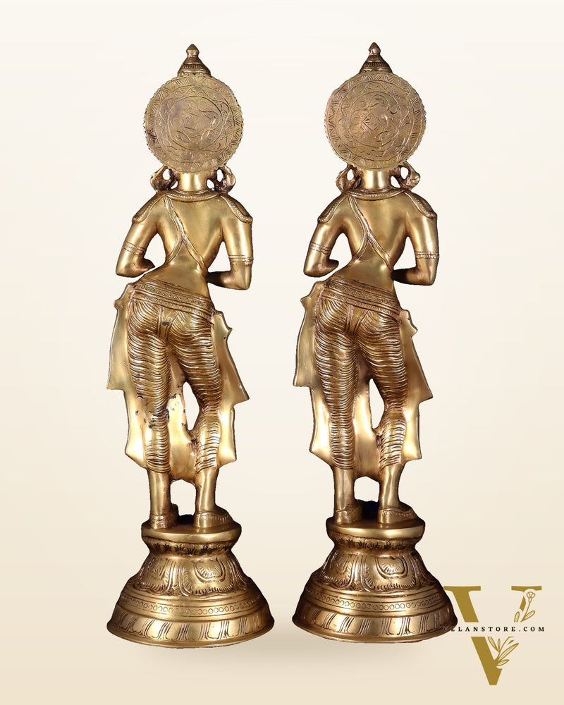 Brass Pair of Namaste Lady – Traditional Welcome Statues 28.5 inch