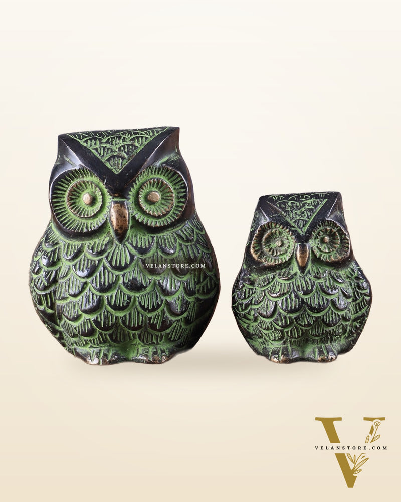 Brass Pair of Owl Showpieces – Vastu and Feng Shui Recommended Décor black green tone