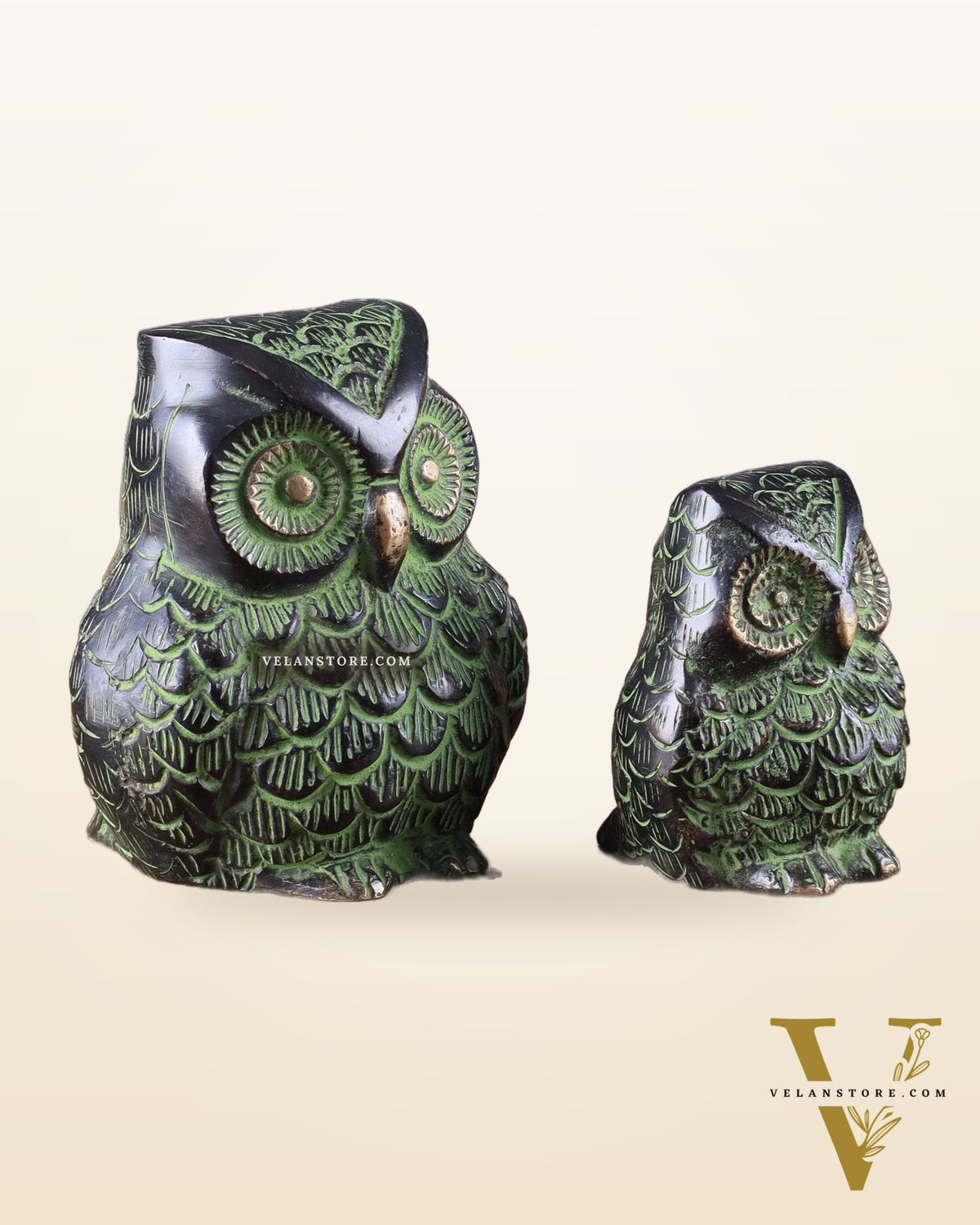 Brass Pair of Owl Showpieces – Vastu and Feng Shui Recommended Décor black green tone