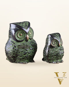 Brass Pair of Owl Showpieces – Vastu and Feng Shui Recommended Décor black green tone
