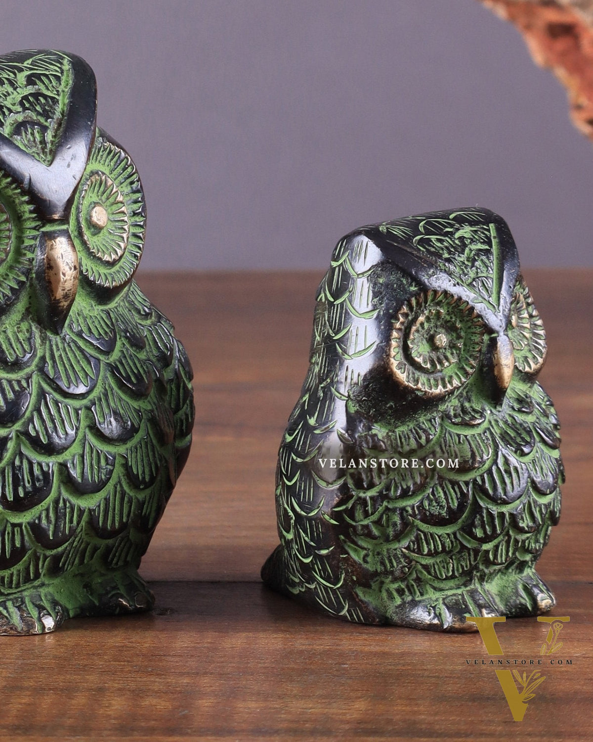 Brass Pair of Owl Showpieces – Vastu and Feng Shui Recommended Décor black green tone