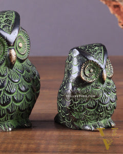Brass Pair of Owl Showpieces – Vastu and Feng Shui Recommended Décor black green tone