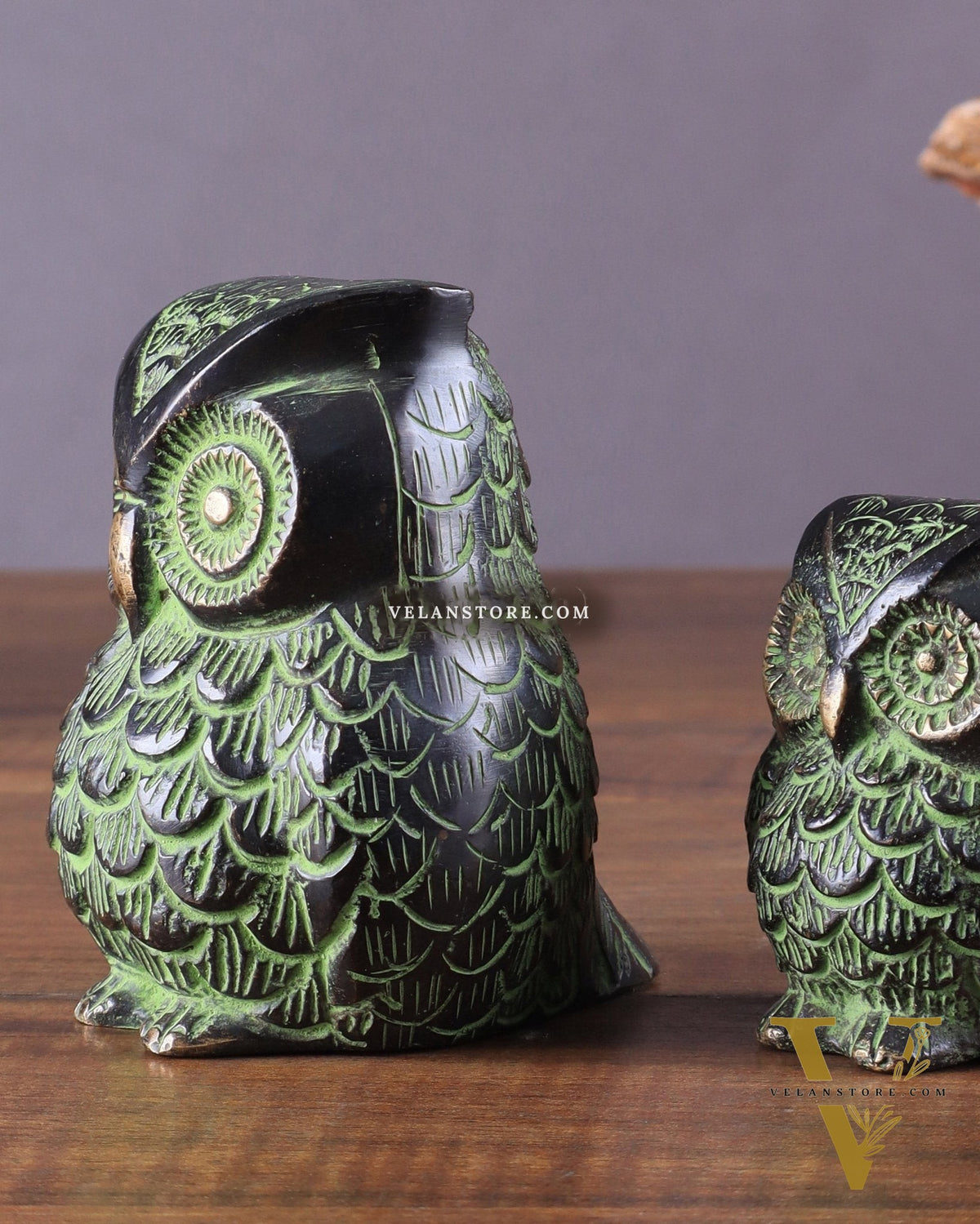 Brass Pair of Owl Showpieces – Vastu and Feng Shui Recommended Décor black green tone