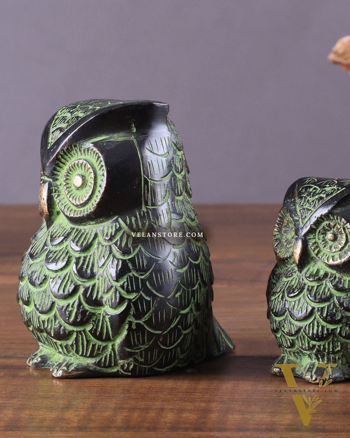 Brass Pair of Owl Showpieces – Vastu and Feng Shui Recommended Décor black green tone