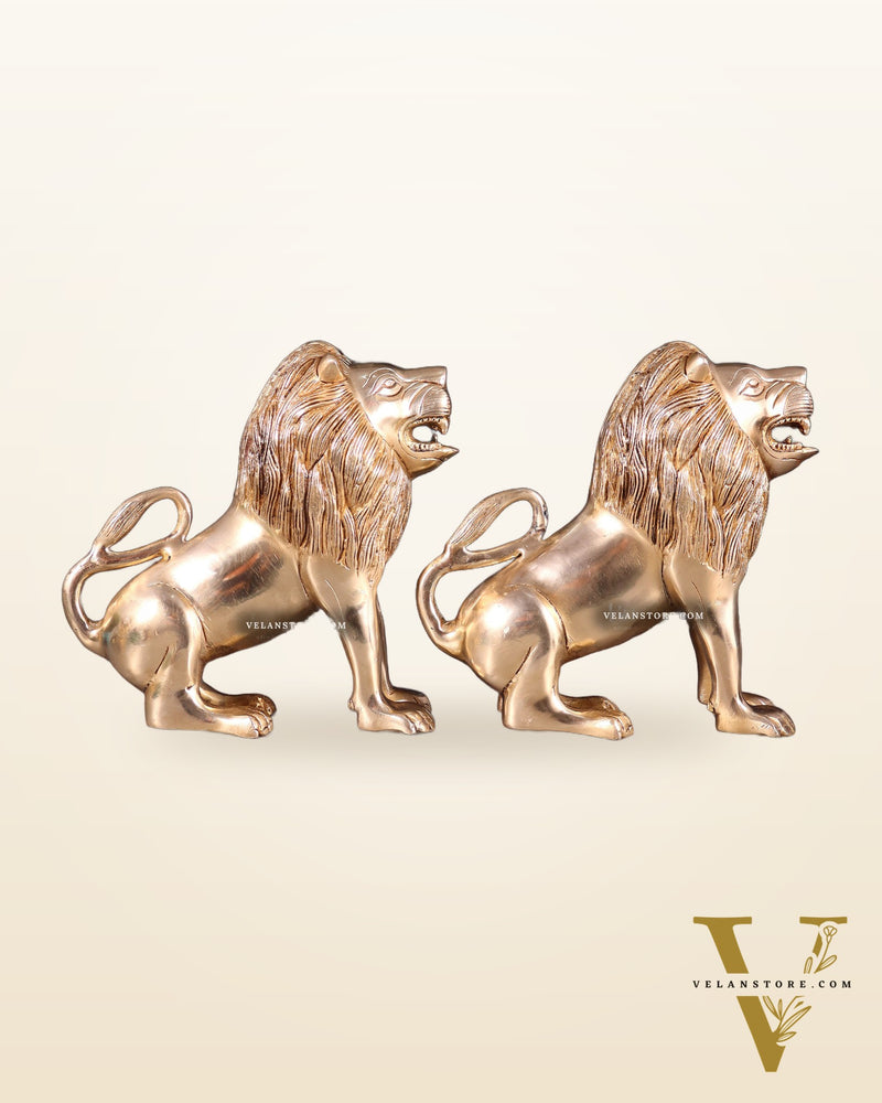 Brass Pair of Sitting Roaring Lion Showpieces – Vastu & Feng Shui Recommended