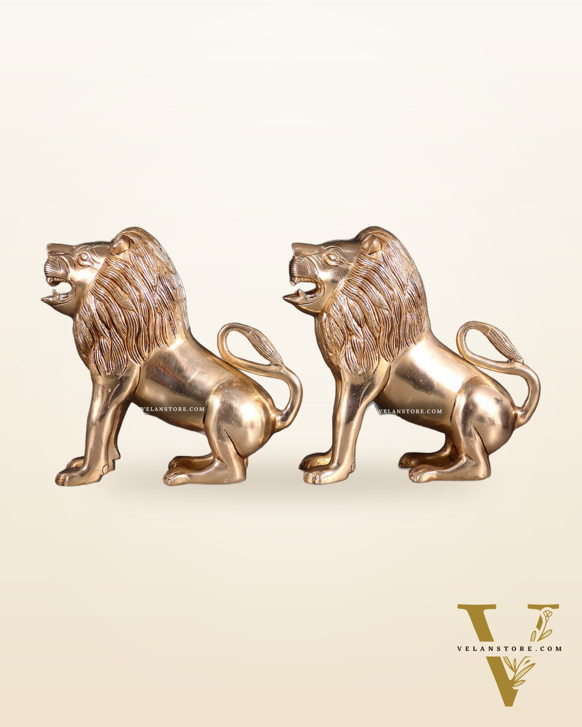 Brass Pair of Sitting Roaring Lion Showpieces – Vastu & Feng Shui Recommended