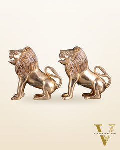 Brass Pair of Sitting Roaring Lion Showpieces – Vastu & Feng Shui Recommended