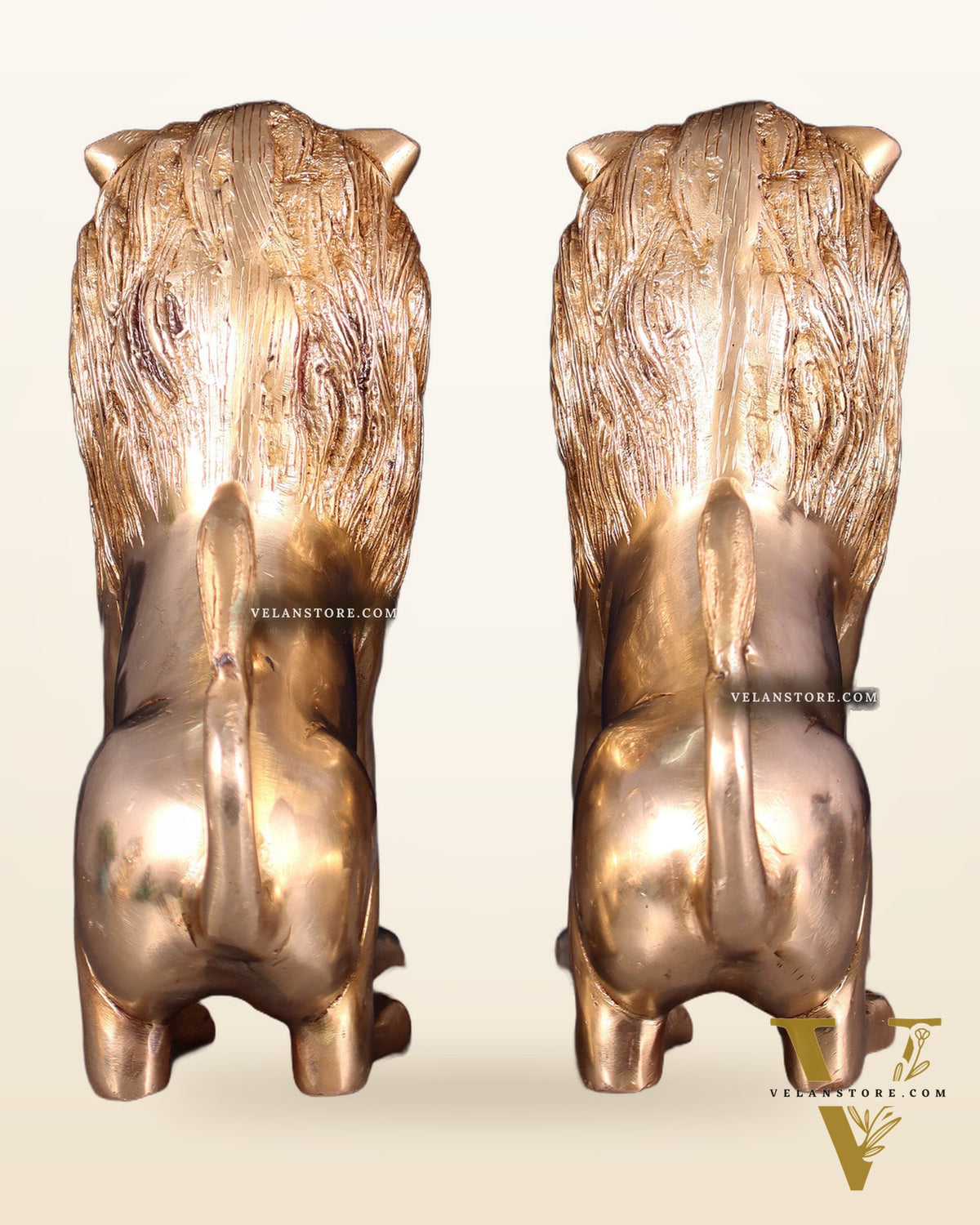 Brass Pair of Sitting Roaring Lion Showpieces – Vastu & Feng Shui Recommended