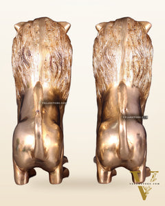 Brass Pair of Sitting Roaring Lion Showpieces – Vastu & Feng Shui Recommended