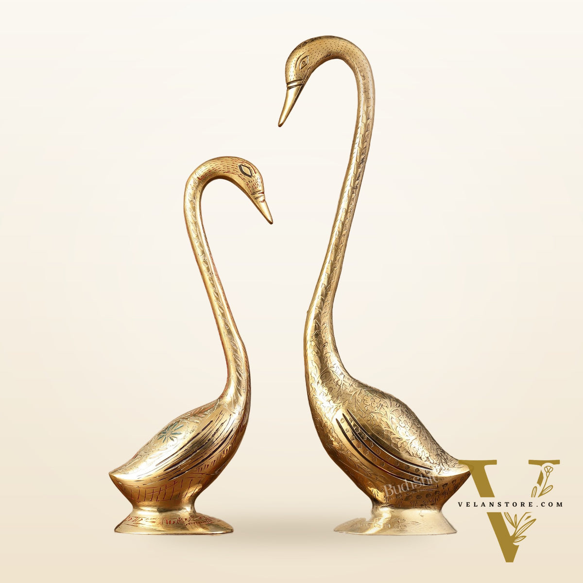 Brass Pair of Swans Showpiece - 15" Height | Elegant Home Decor