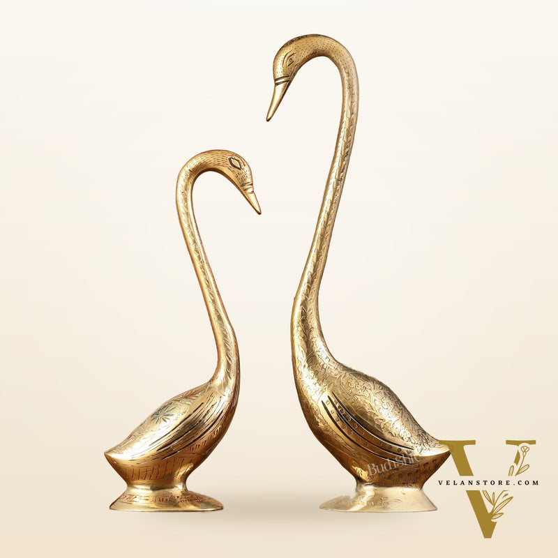 Brass Pair of Swans Showpiece - 15" Height | Elegant Home Decor