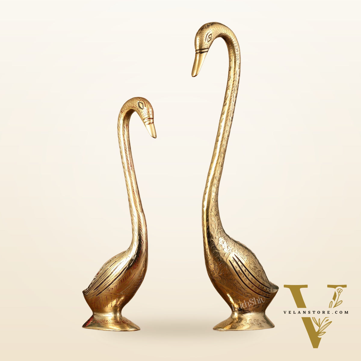 Brass Pair of Swans Showpiece - 15" Height | Elegant Home Decor