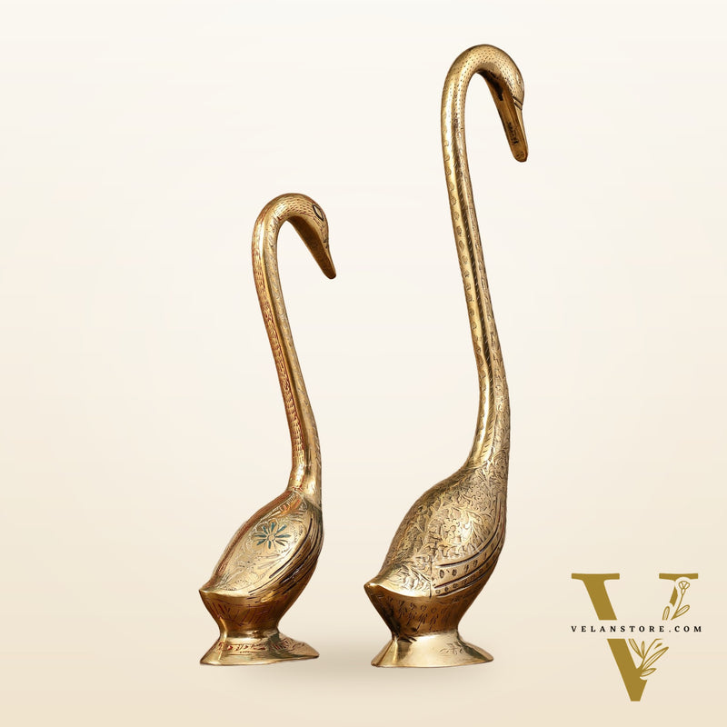 Brass Pair of Swans Showpiece - 15" Height | Elegant Home Decor