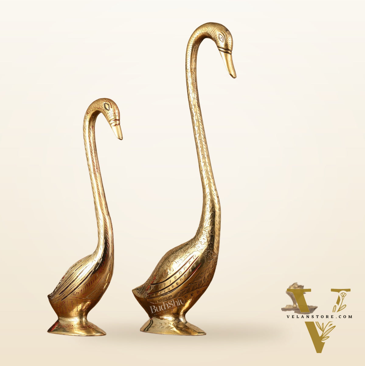 Brass Pair of Swans Showpiece - 15" Height | Elegant Home Decor