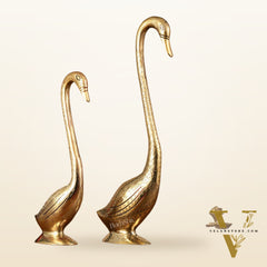 Brass Pair of Swans Showpiece - 15" Height | Elegant Home Decor
