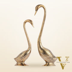 Brass Pair of Swans Showpiece - 15" Height | Elegant Home Decor
