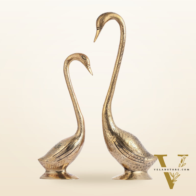 Brass Pair of Swans Showpiece - 15" Height | Elegant Home Decor