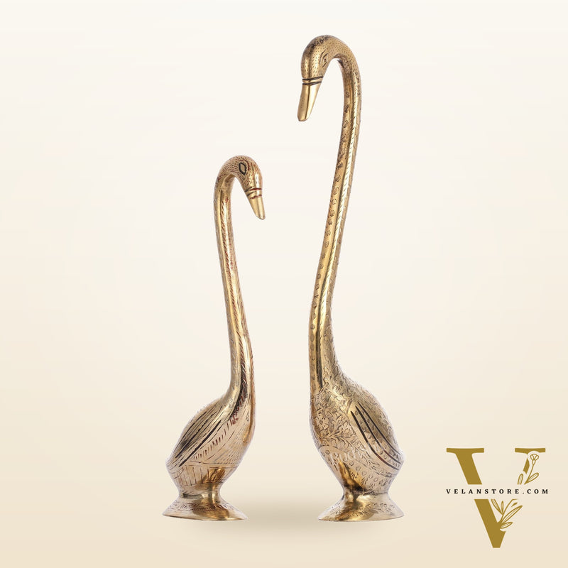 Brass Pair of Swans Showpiece - 15" Height | Elegant Home Decor
