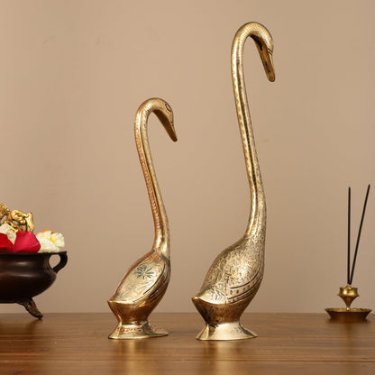 Brass Pair of Swans Showpiece - 15" Height | Elegant Home Decor