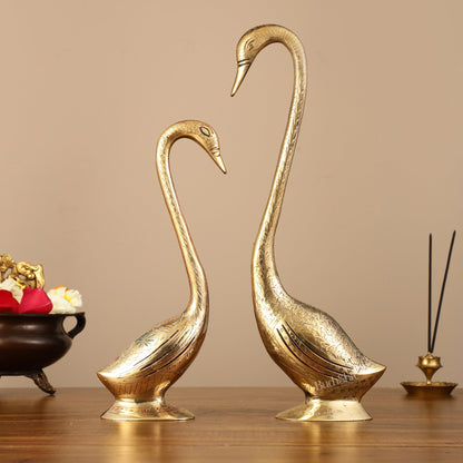 Brass Pair of Swans Showpiece - 15" Height | Elegant Home Decor