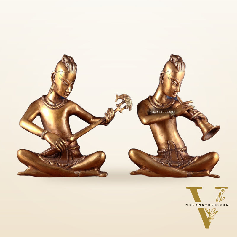 Brass pair of tansen musicians 18"