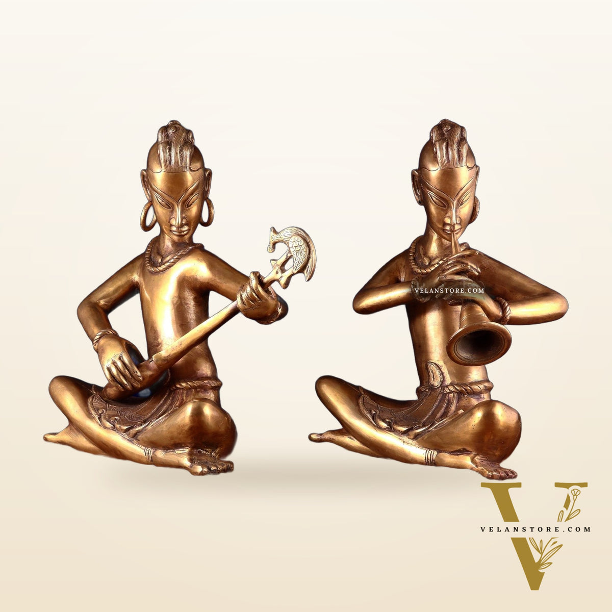 Brass pair of tansen musicians 18"