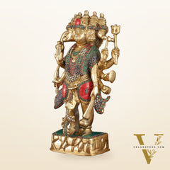 Brass Panch Mukhi Hanuman Statue with Stonework - 17.5 Inches