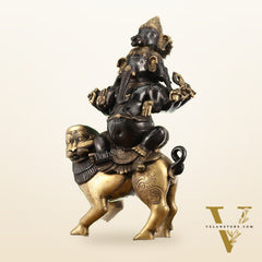 Brass Panchmukhi Ganesha seated on lion |  Heramba Statue 22.5"