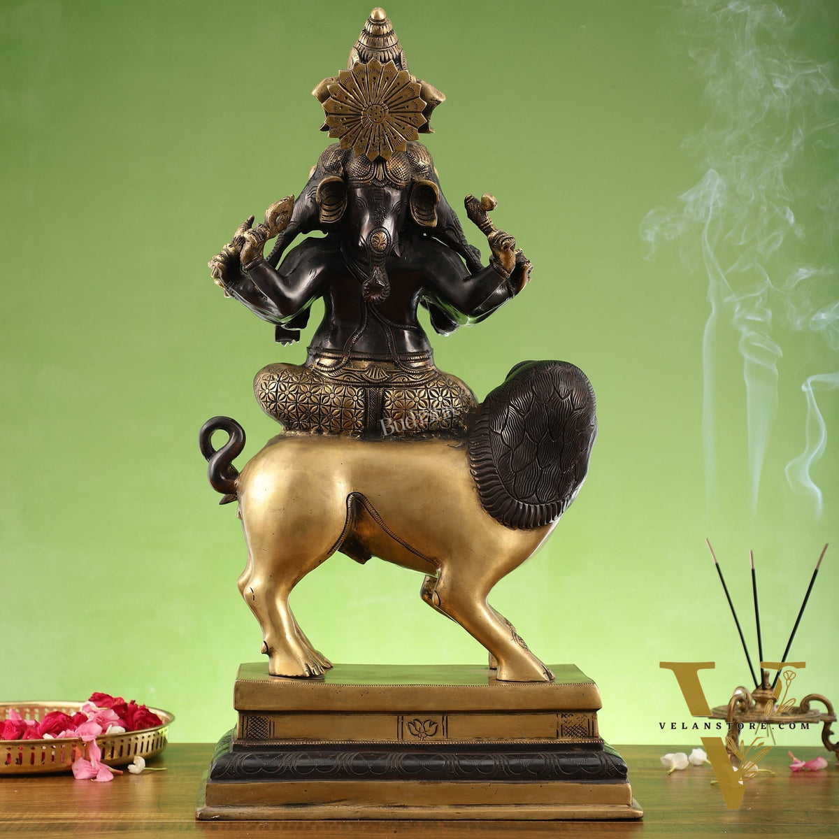 Brass Panchmukhi Ganesha seated on lion |  Heramba Statue 22.5"