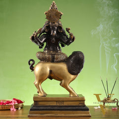 Brass Panchmukhi Ganesha seated on lion |  Heramba Statue 22.5"