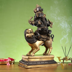 Brass Panchmukhi Ganesha seated on lion |  Heramba Statue 22.5"