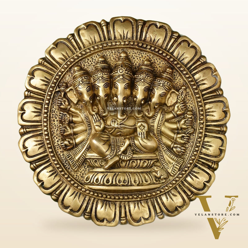 Brass Panchmukhi Ganesha Wall Hanging - 12 x 12 inch