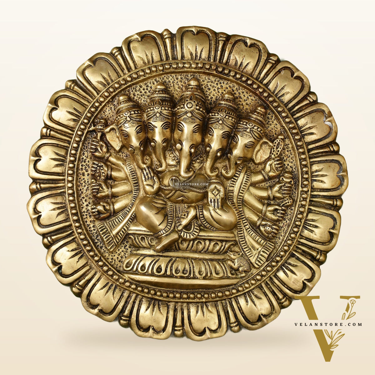 Brass Panchmukhi Ganesha Wall Hanging - 12 x 12 inch