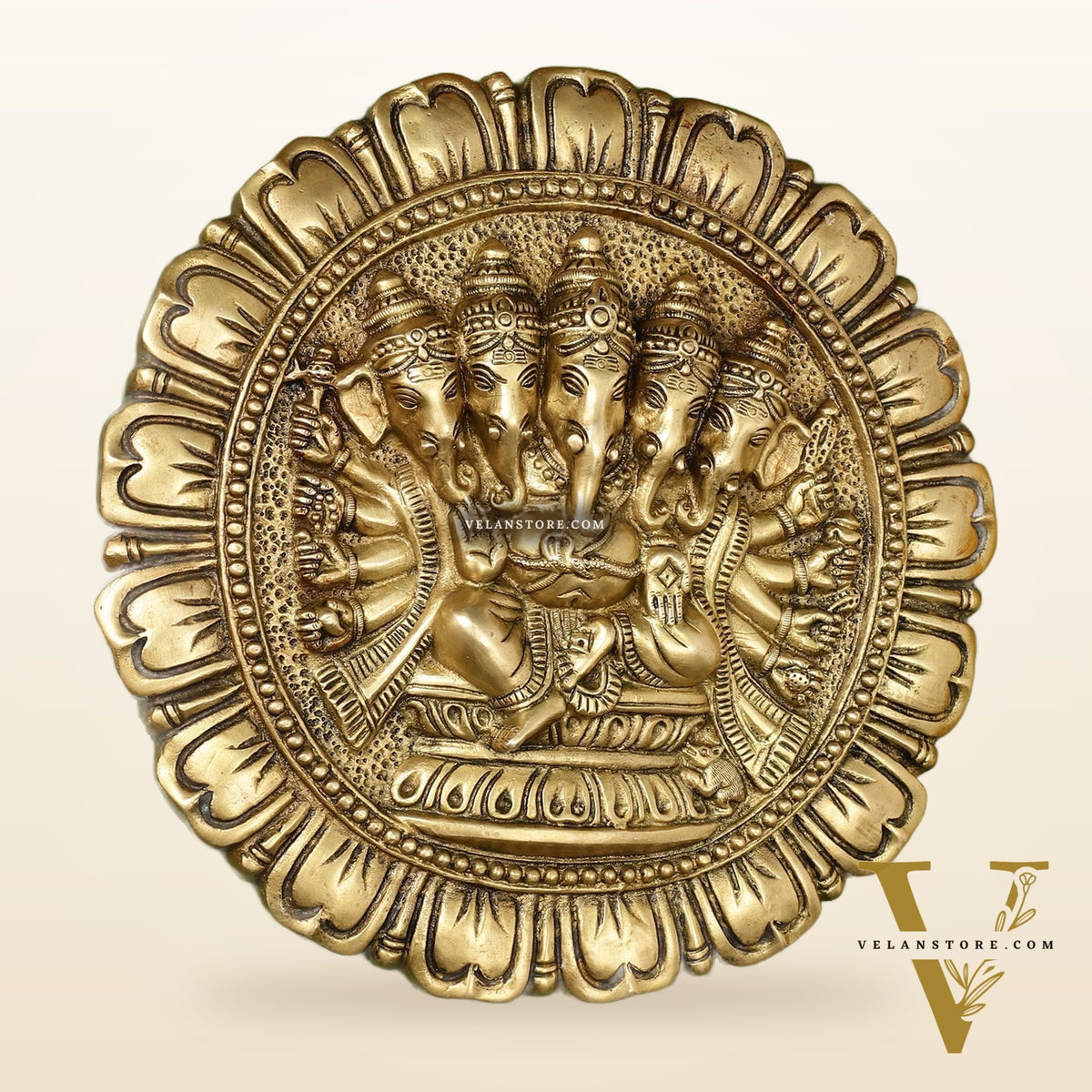 Brass Panchmukhi Ganesha Wall Hanging - 12 x 12 inch