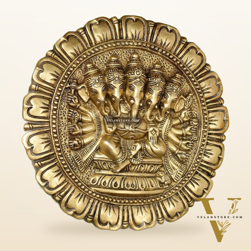 Brass Panchmukhi Ganesha Wall Hanging - 12 x 12 inch