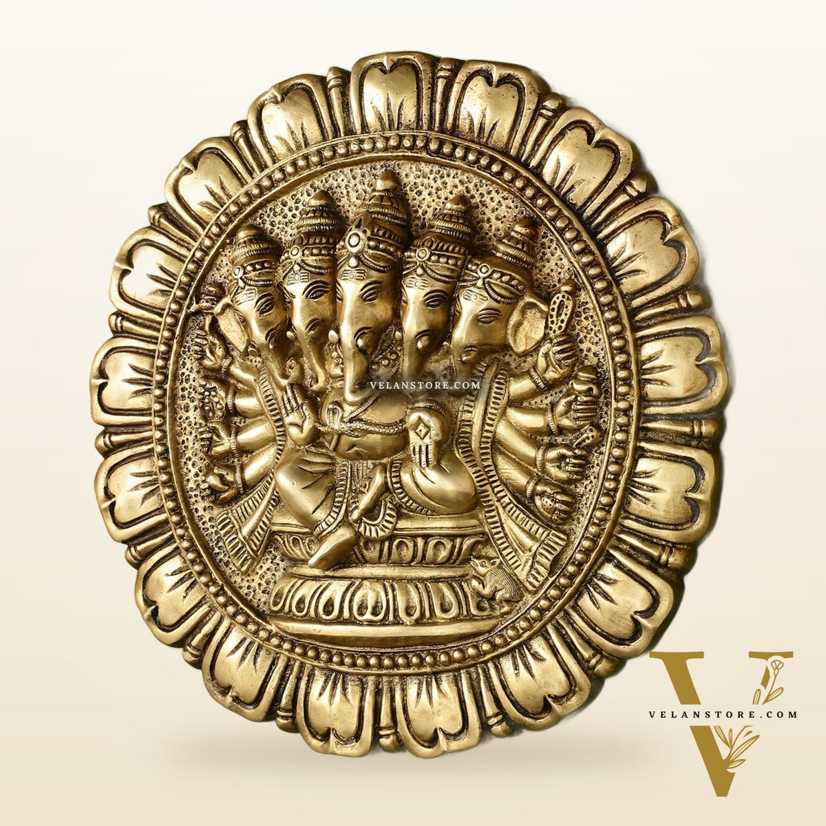 Brass Panchmukhi Ganesha Wall Hanging - 12 x 12 inch
